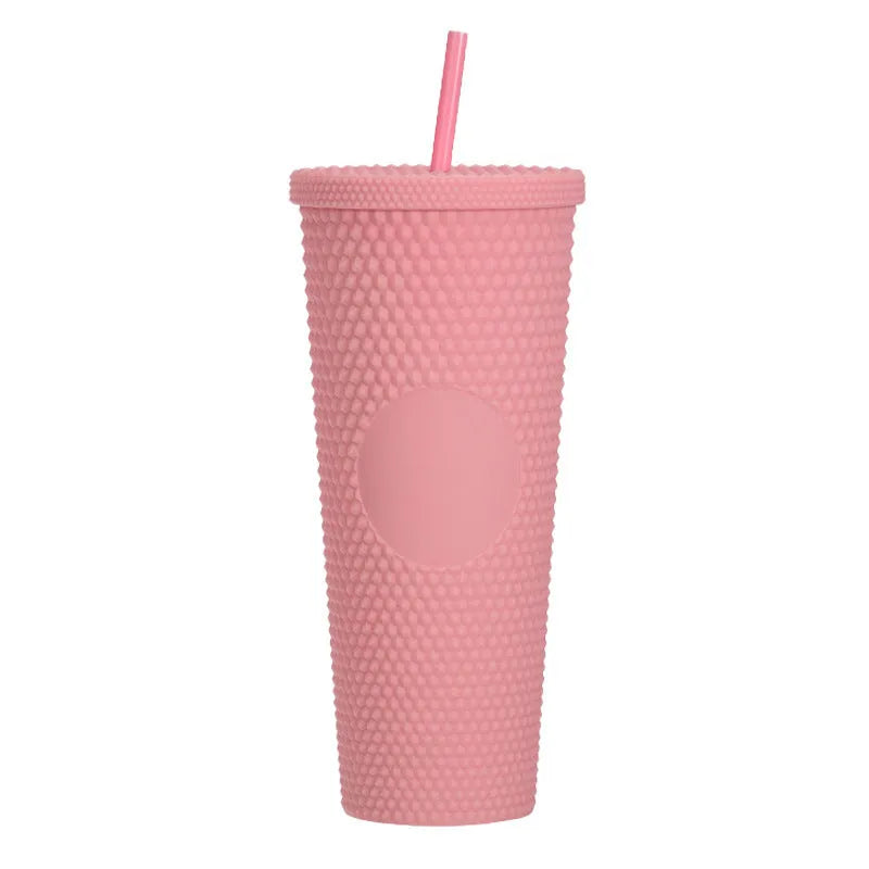 Double Studded Plastic Straw Cup Large Capacity Creative 710ml Durian Cup Portable Diamond Cup - Bellarte Enchanté Double Studded Plastic Straw Cup Large Capacity Creative 710ml Durian Cup Portable Diamond Cup